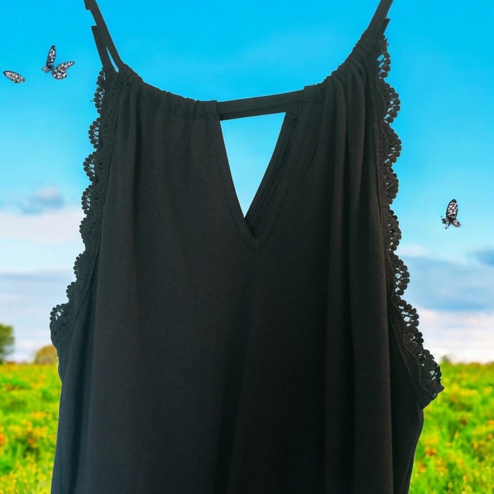 Black‎ Mini Dress Lace Trim Sleeveless Cutout Casual Summer Women's Size S